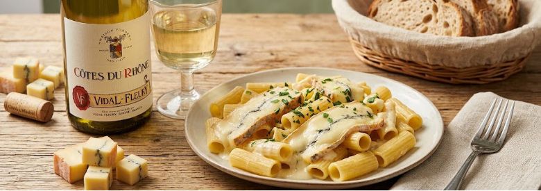     photo d'une assiete de Recette de pâtes au Morbier au vin blanc
